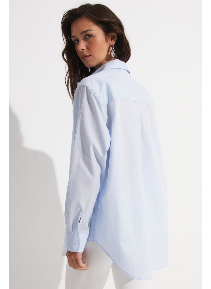 Loose Cut Blue Cotton Shirt