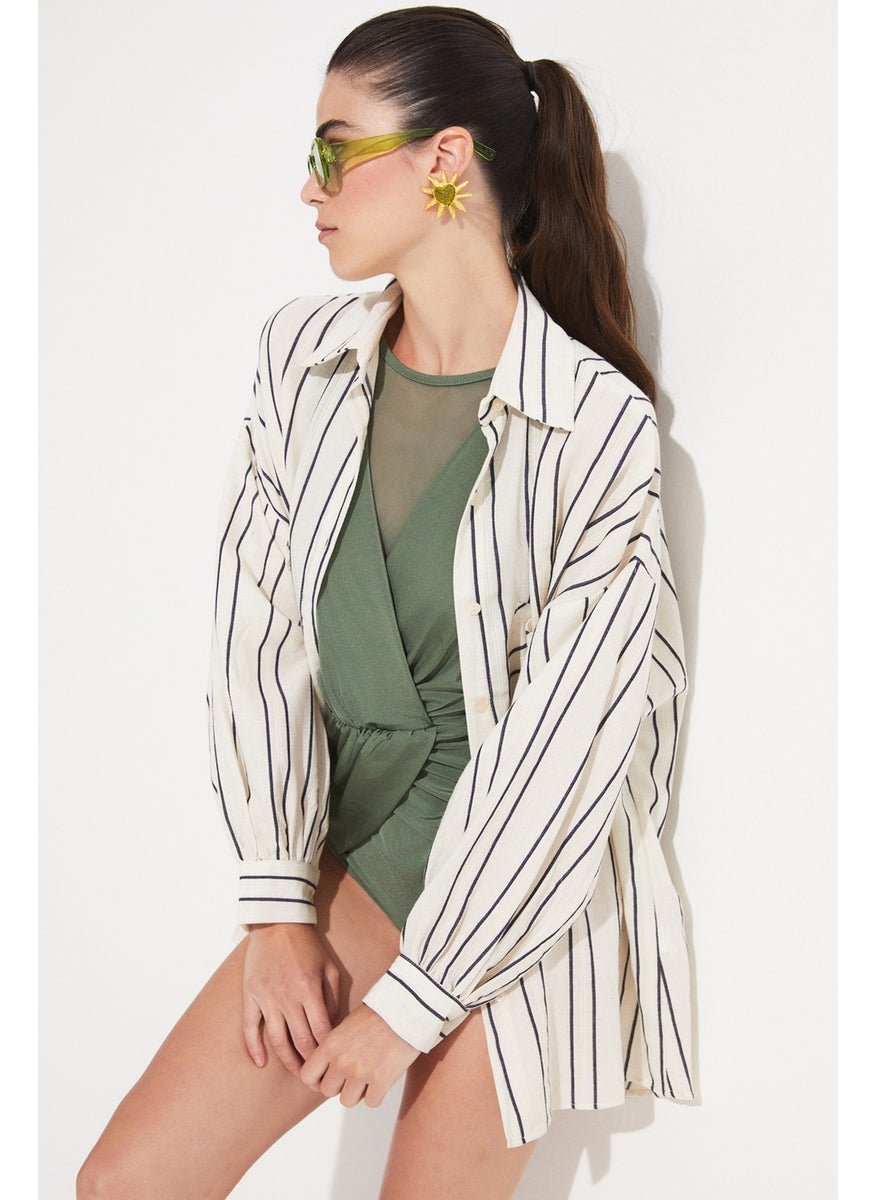 Women's Cotton Blend Striped Loose Fit Shirt