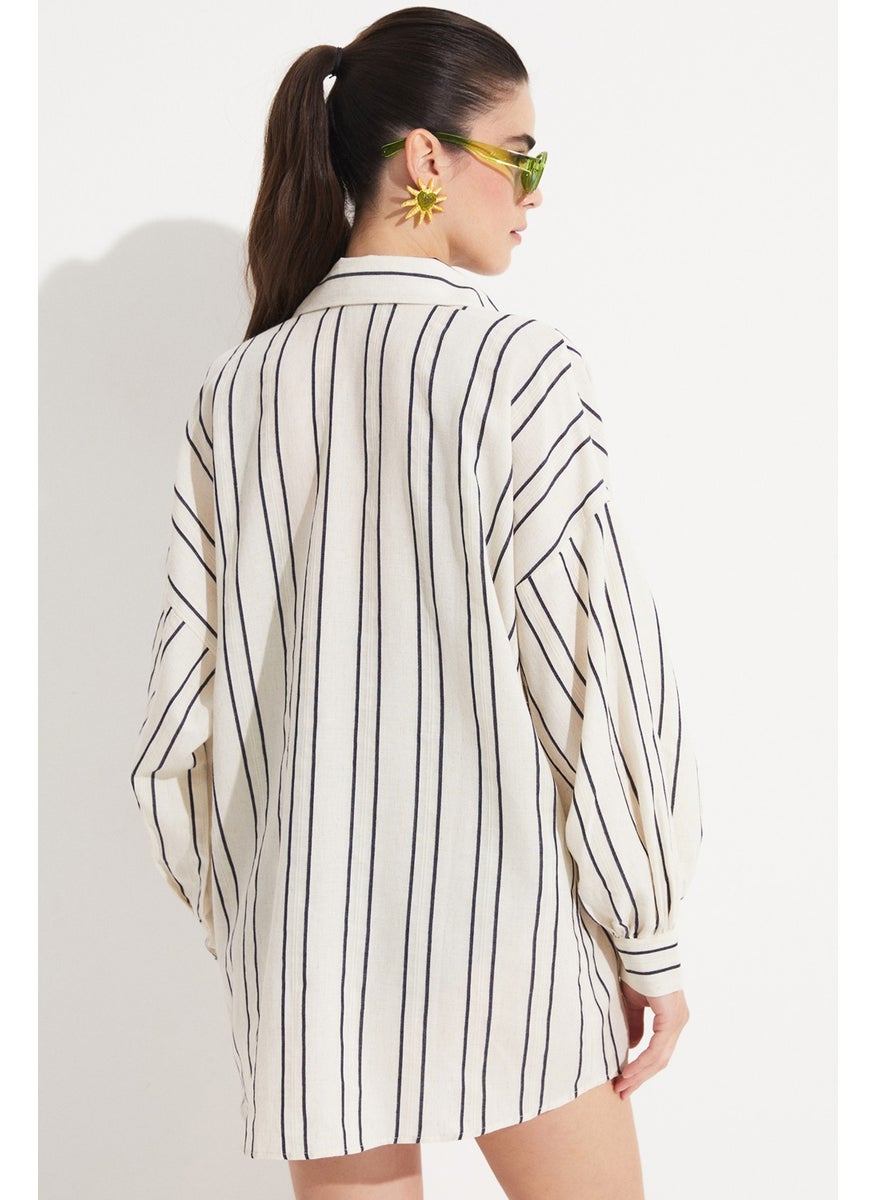 Women's Cotton Blend Striped Loose Fit Shirt