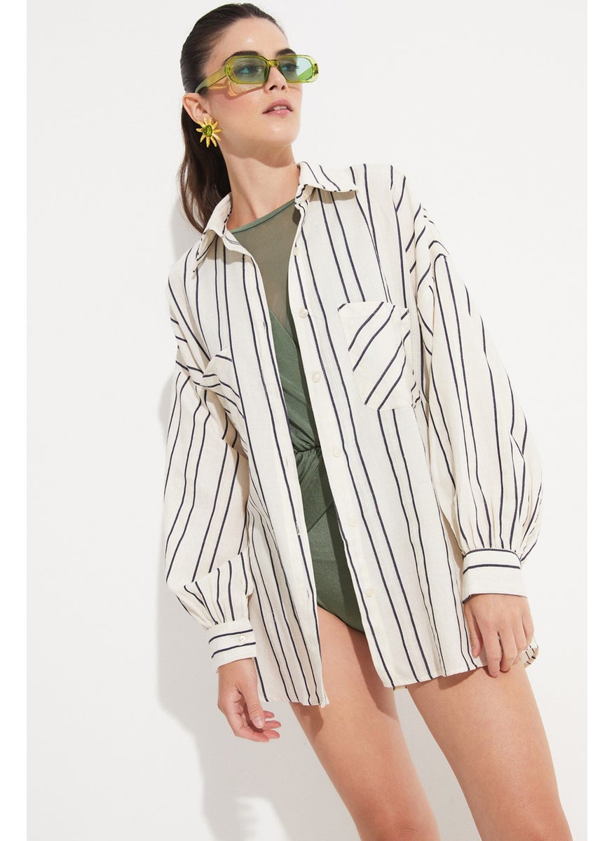 Women's Cotton Blend Striped Loose Fit Shirt