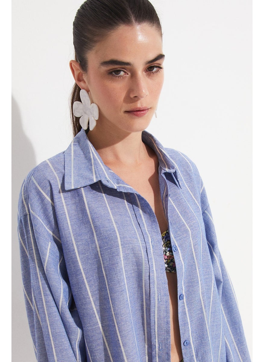 Women's Cotton Striped Wide Pattern Woven Shirt