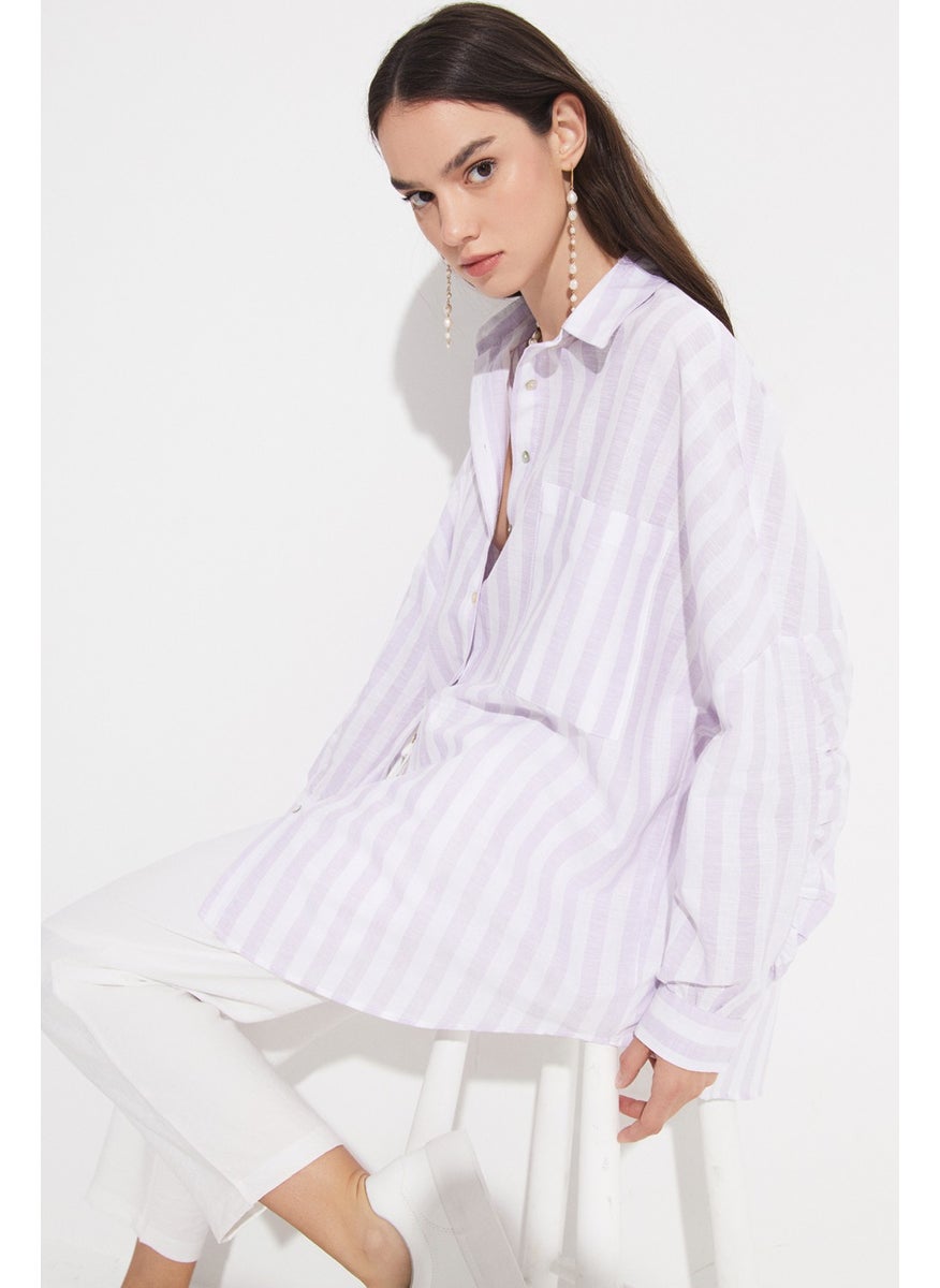 Women's Exclusive Boyfriend/Wide Fit Linen Blend Striped Shirt