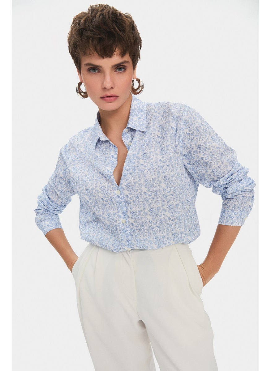 Women's Exclusive Wide Cut Floral Patterned Cotton Shirt