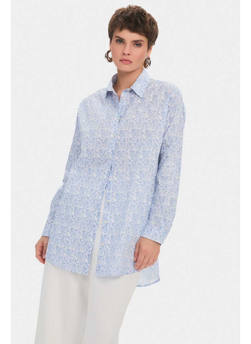 Women's Exclusive Wide Cut Floral Patterned Cotton Shirt