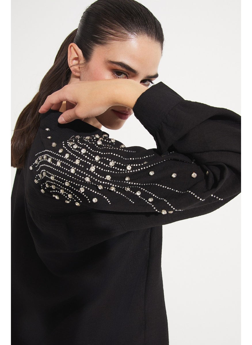 Women's Woven Shirt with Stone Detail on the Shoulder