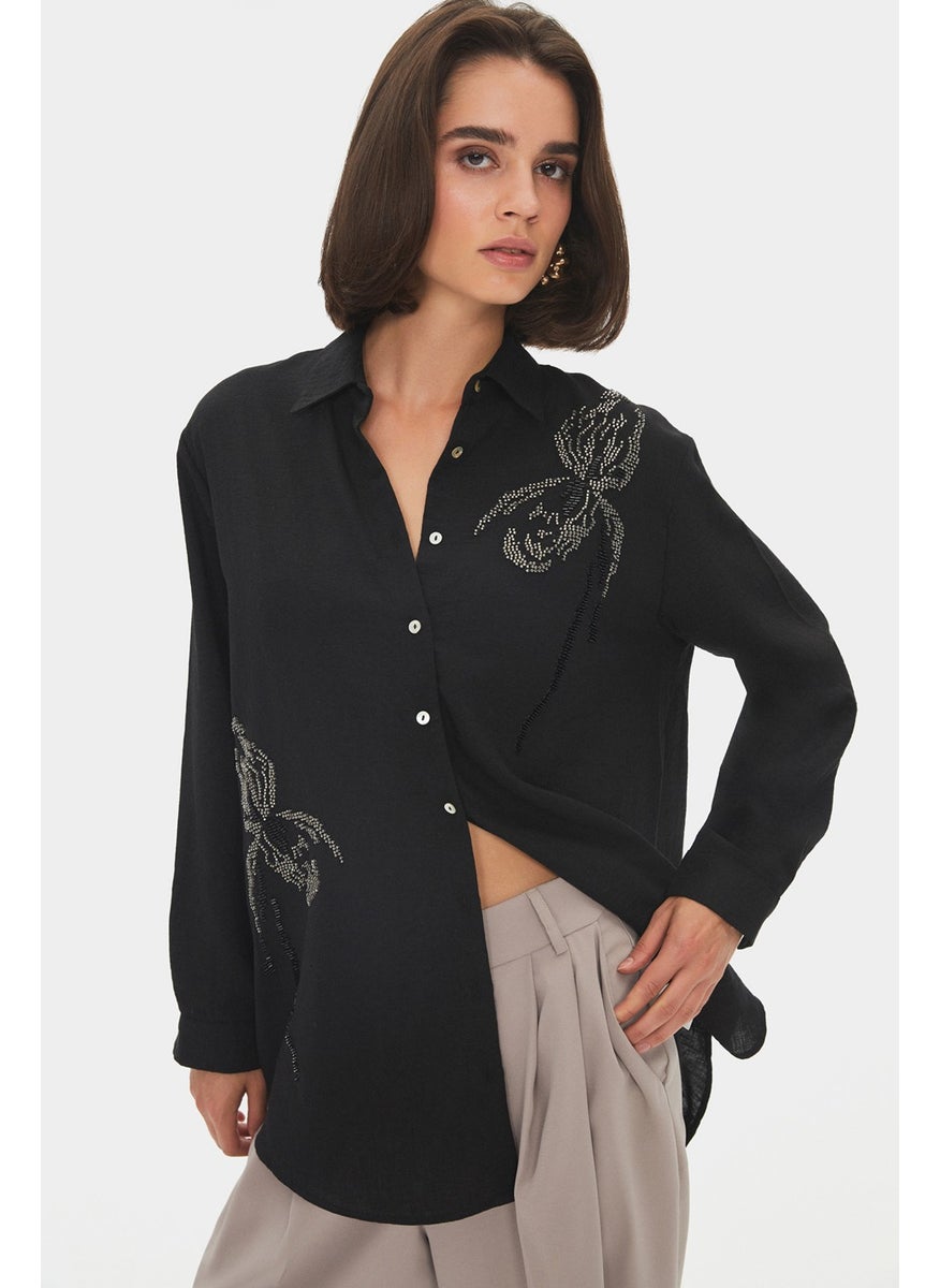 Women's Exclusive Oversize/loose Cut Embroidered Detailed Shirt