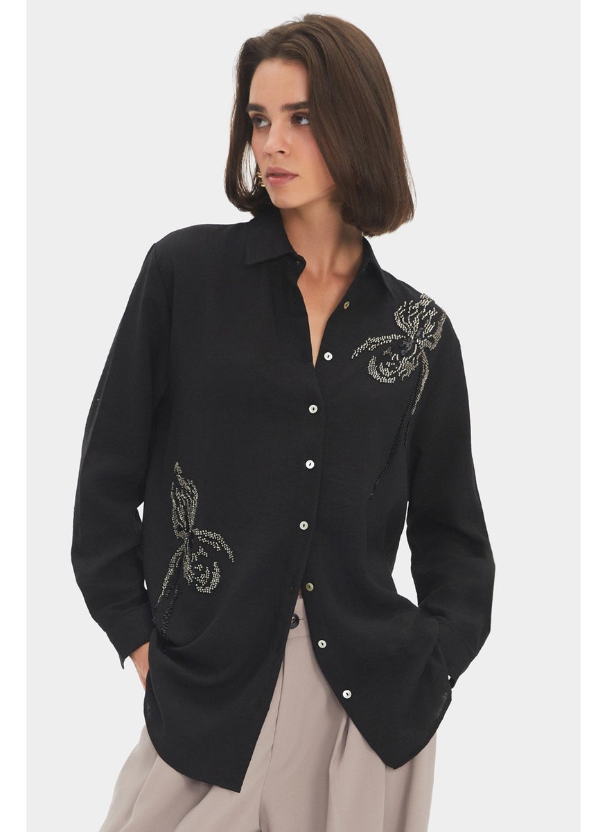 Women's Exclusive Oversize/loose Cut Embroidered Detailed Shirt