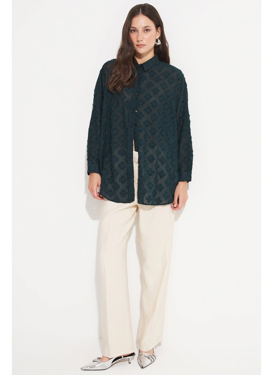 Women's Exclusive Oversize/loose Cut Self-Patterned Chiffon Shirt