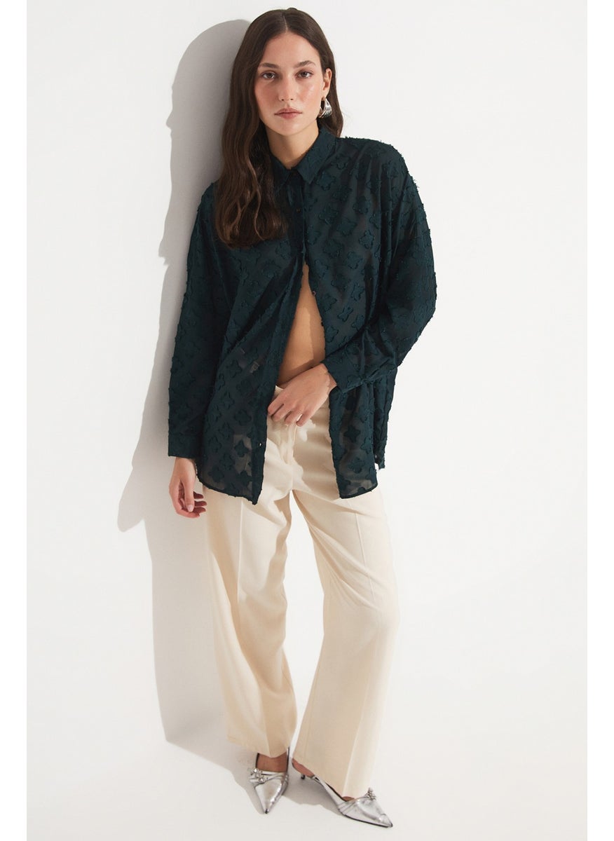 Women's Exclusive Oversize/loose Cut Self-Patterned Chiffon Shirt