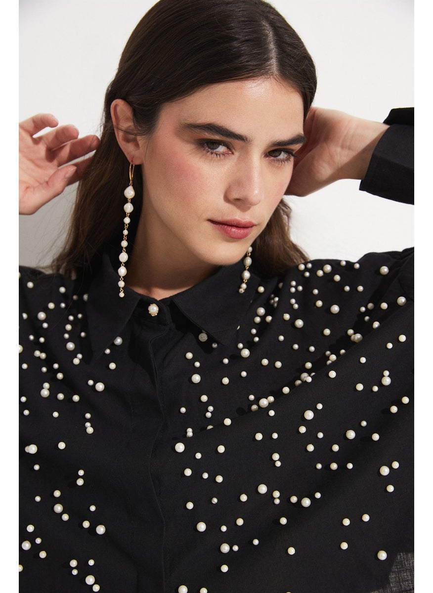 Women's Pearl Detail Cotton Crop Shirt