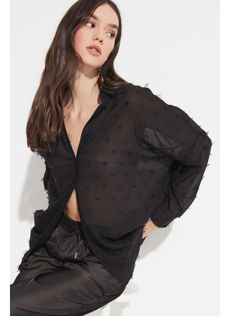 Women's Exclusive Oversize/loose Cut Self-Patterned Chiffon Shirt