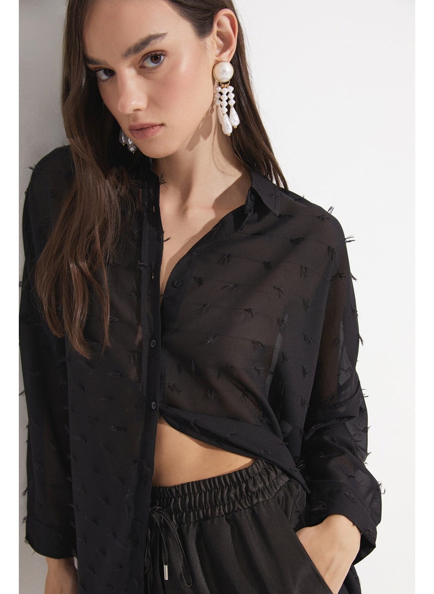 Women's Exclusive Oversize/loose Cut Self-Patterned Chiffon Shirt