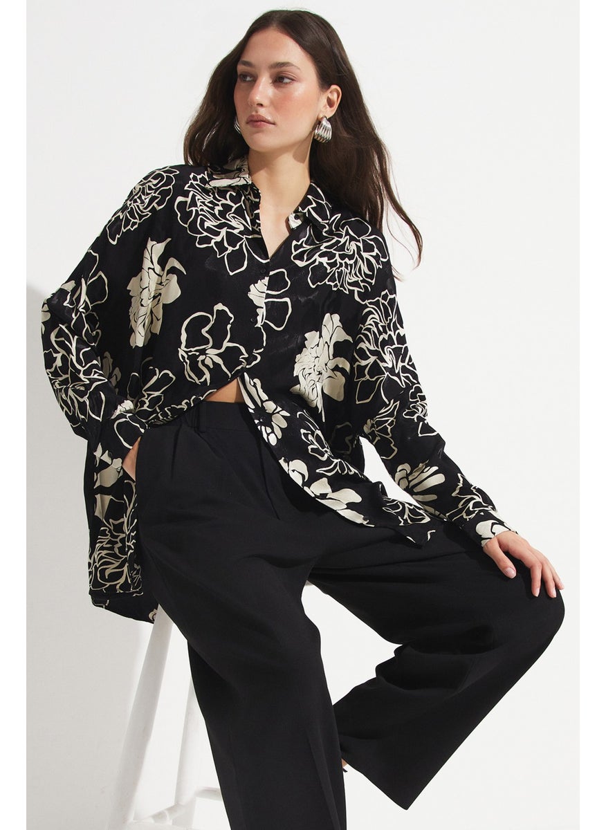 Women's Exclusive Oversize/loose Cut Viscose Blend Floral Patterned Shirt