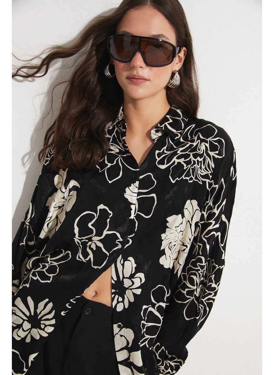 Women's Exclusive Oversize/loose Cut Viscose Blend Floral Patterned Shirt