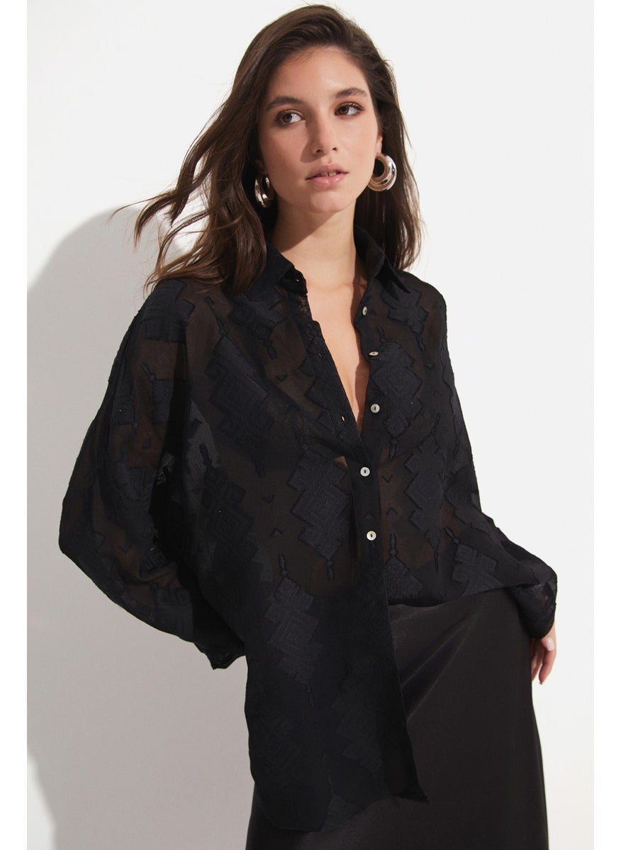 Women's Exclusive Oversize/loose Cut Self-Patterned Shirt