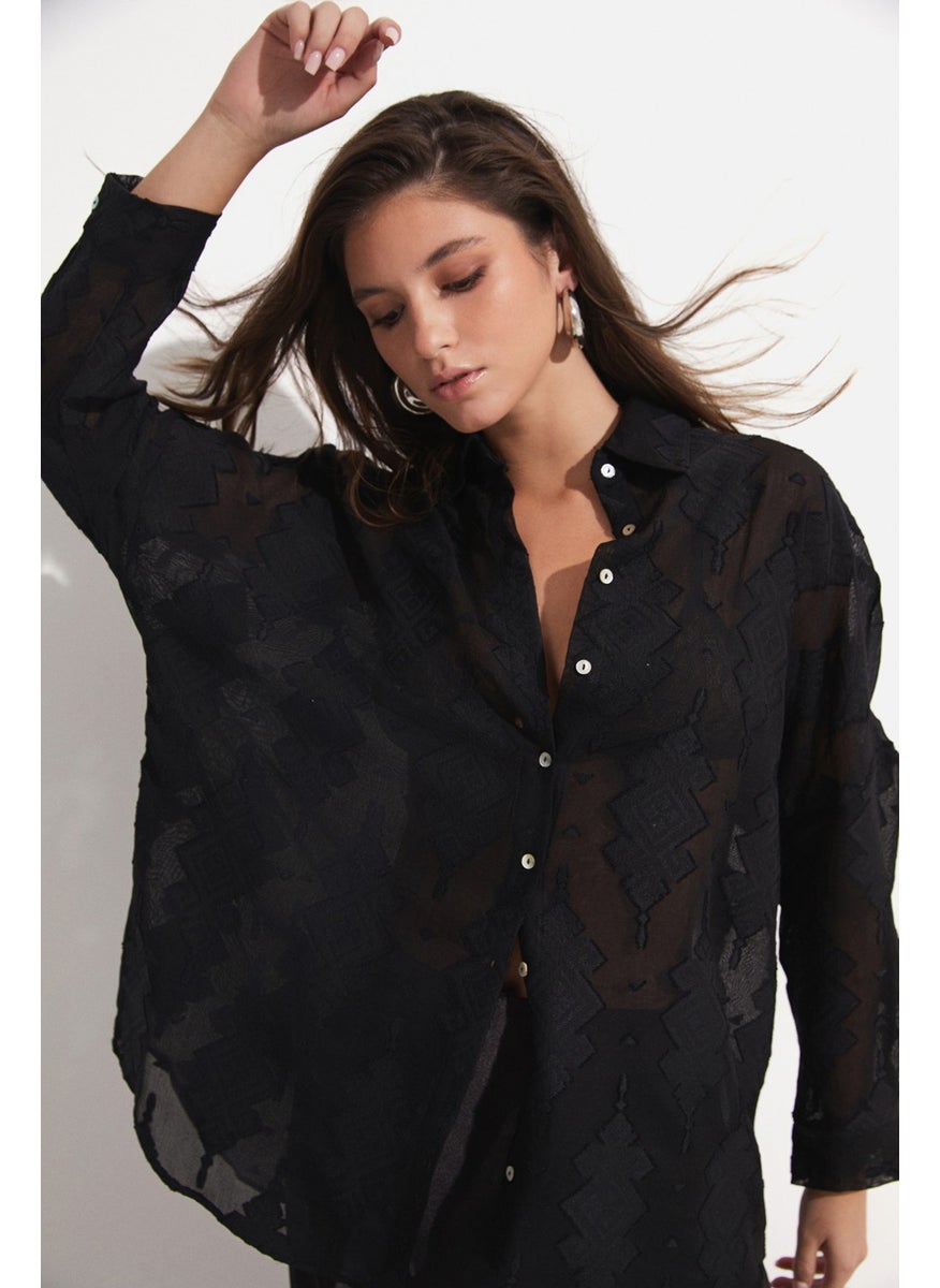 Women's Exclusive Oversize/loose Cut Self-Patterned Shirt