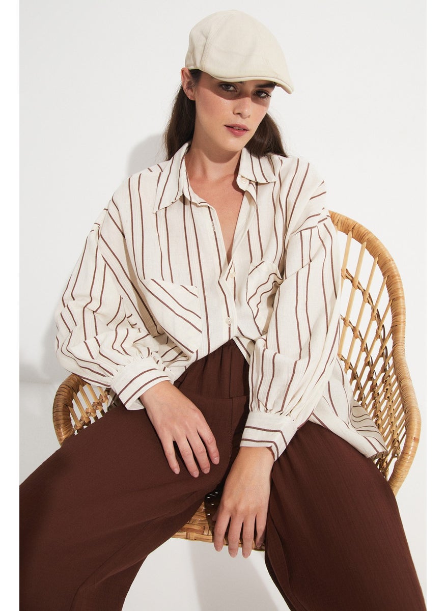 Women's Cotton Blend Striped Loose Fit Shirt