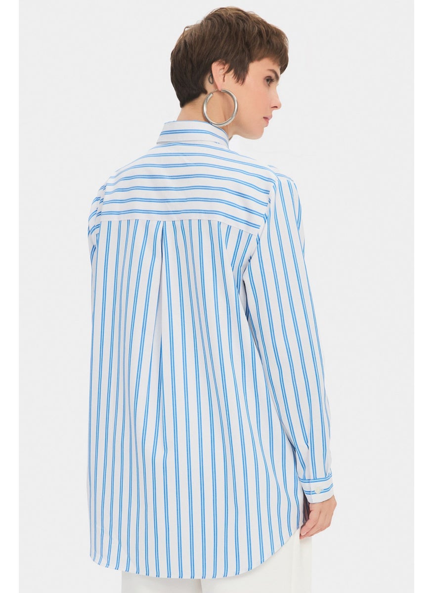 Women's Oversize/loose Cut 100% Cotton Blue Striped Shirt