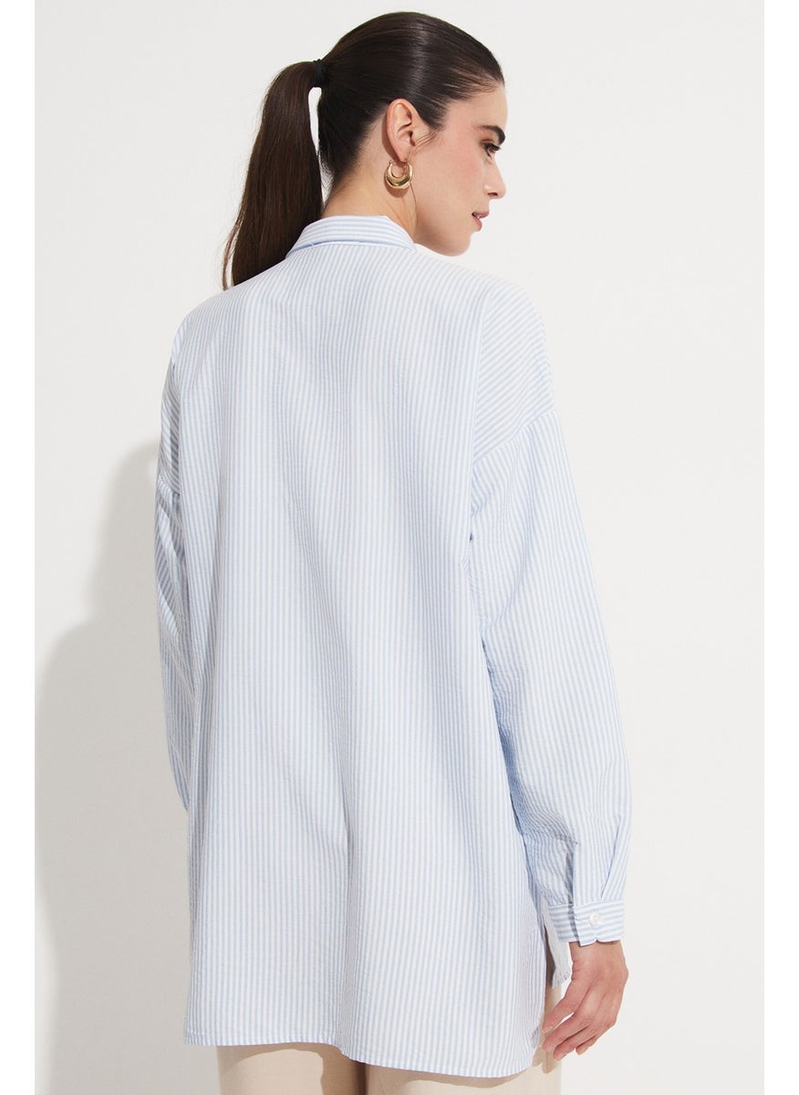 Women's Striped Woven Shirt with Pocket Detail