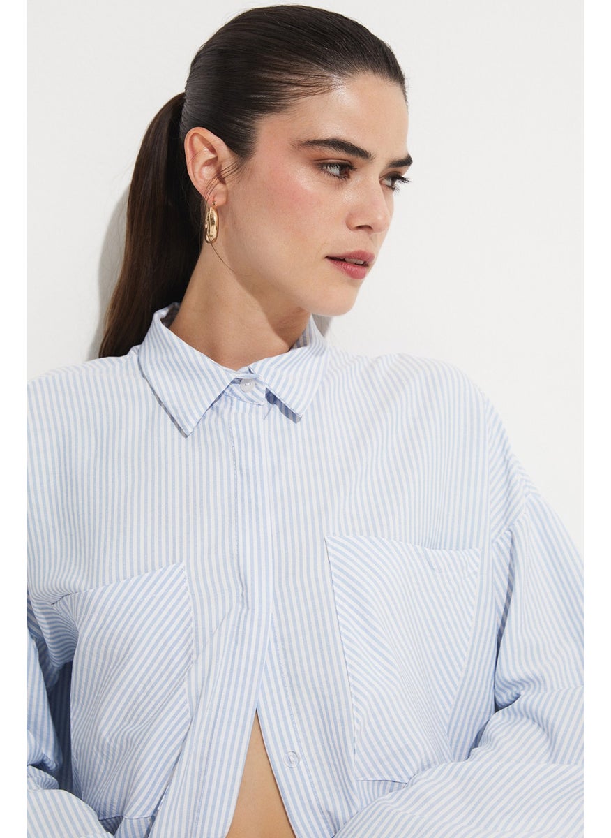 Women's Striped Woven Shirt with Pocket Detail