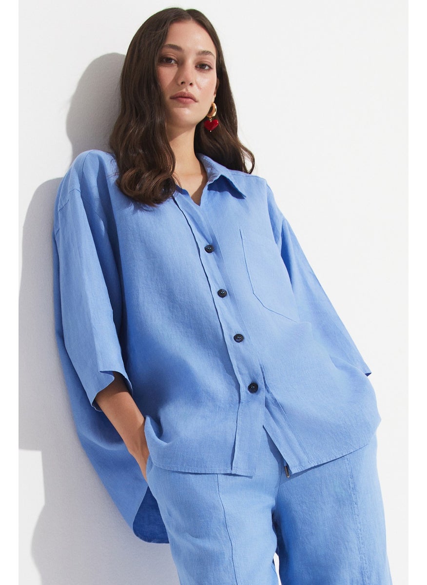 Women's Exclusive Regular/normal Pattern 100% Linen Shirt