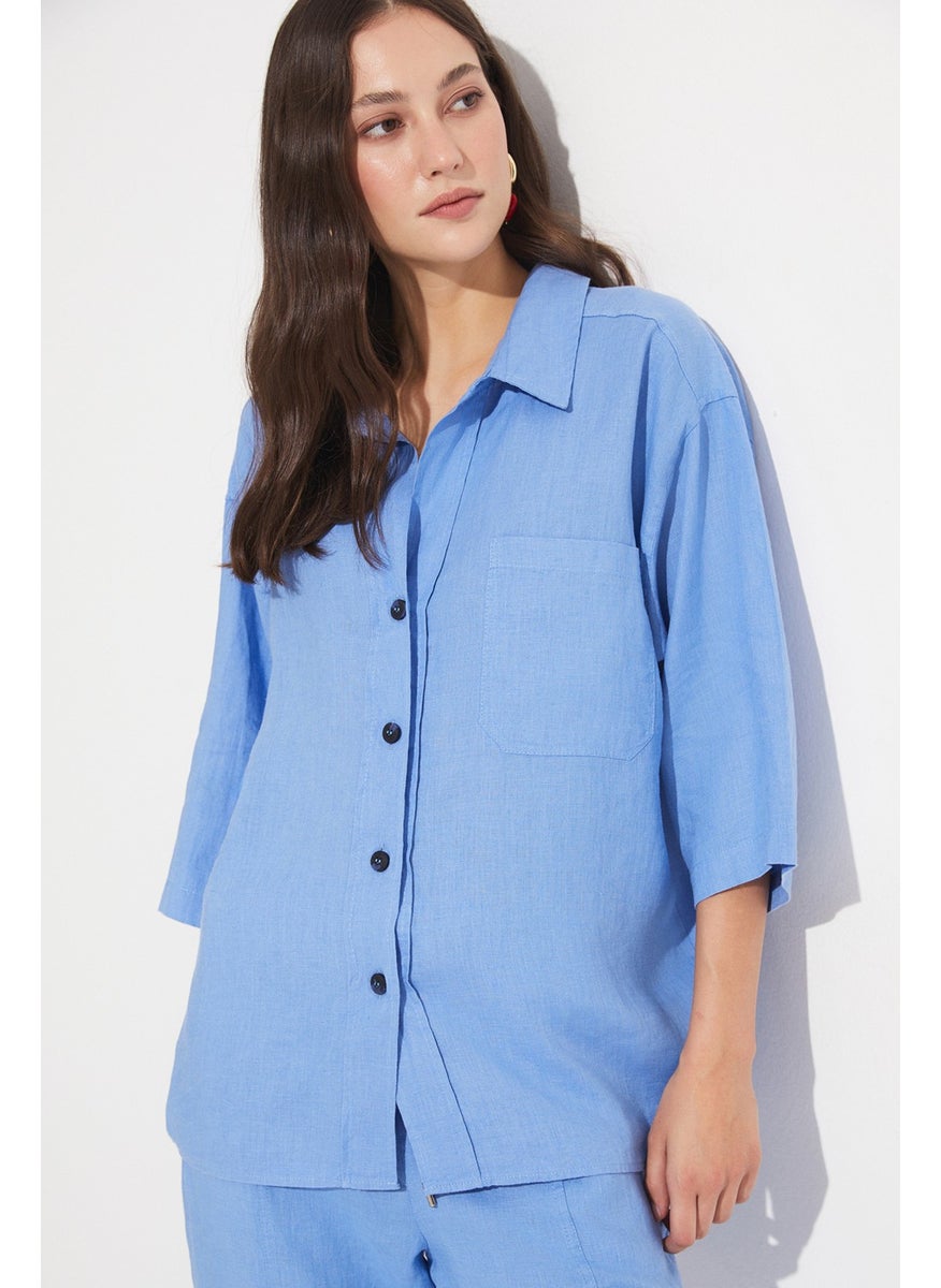 Women's Exclusive Regular/normal Pattern 100% Linen Shirt