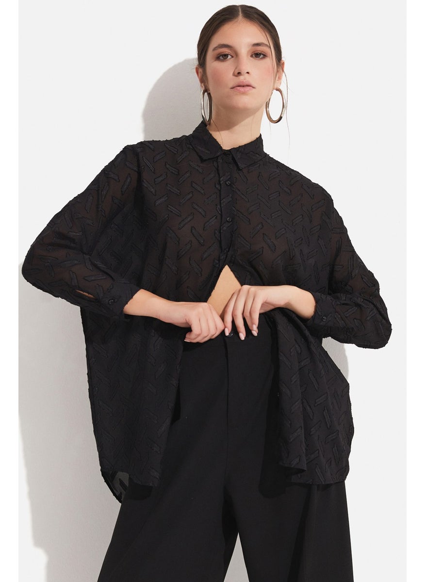 Women's Exclusive Oversize/loose Cut Self-Patterned Shirt