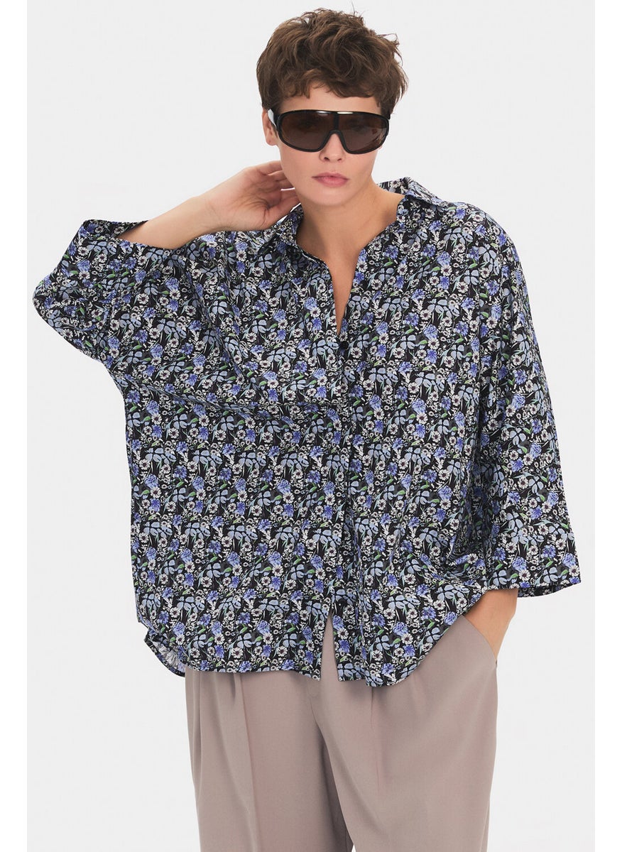 Women's Exclusive Wide Cut Floral Patterned Cotton Shirt