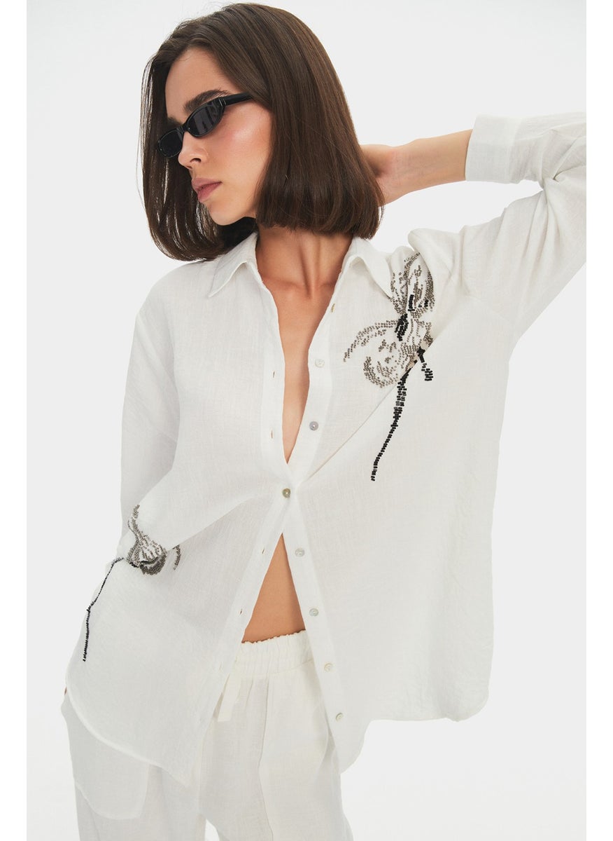 Women's Exclusive Oversize/loose Cut Embroidered Detailed Shirt