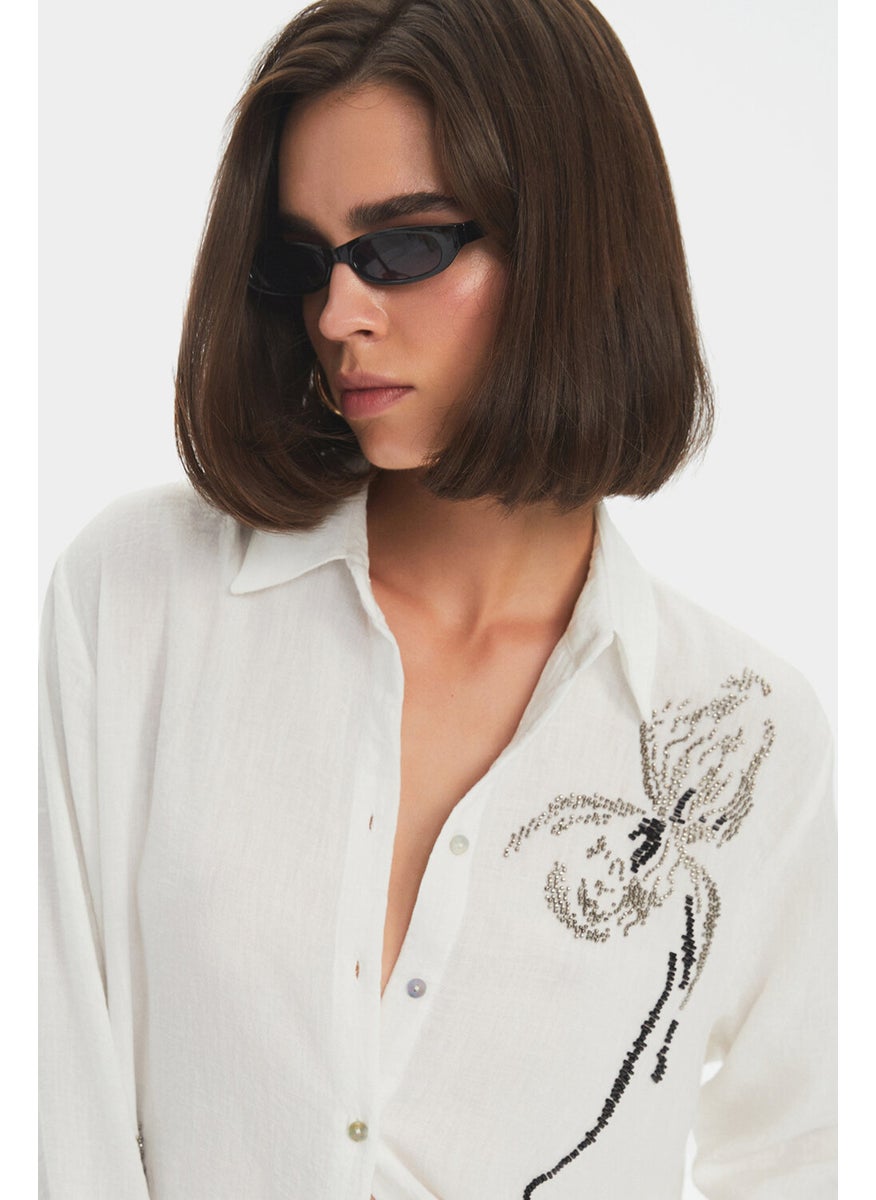 Women's Exclusive Oversize/loose Cut Embroidered Detailed Shirt