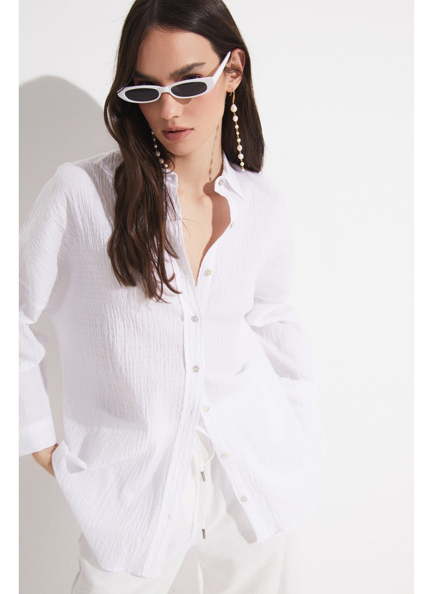 Women's Exclusive Boyfriend/Wide Pattern Cotton Woven Shirt