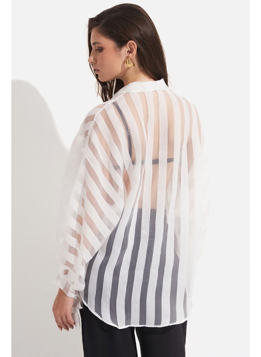 Women's Exclusive Oversize/loose Cut Transparent Striped Shirt