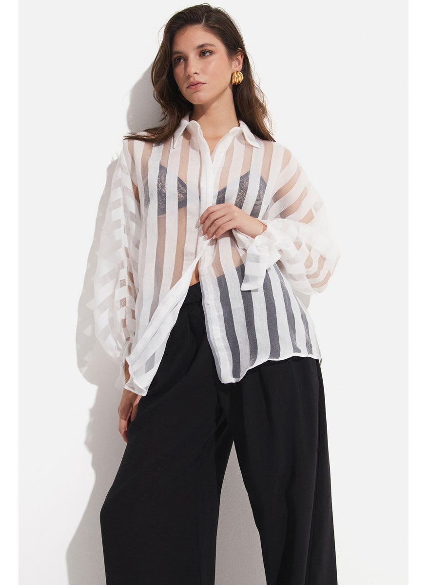 Women's Exclusive Oversize/loose Cut Transparent Striped Shirt