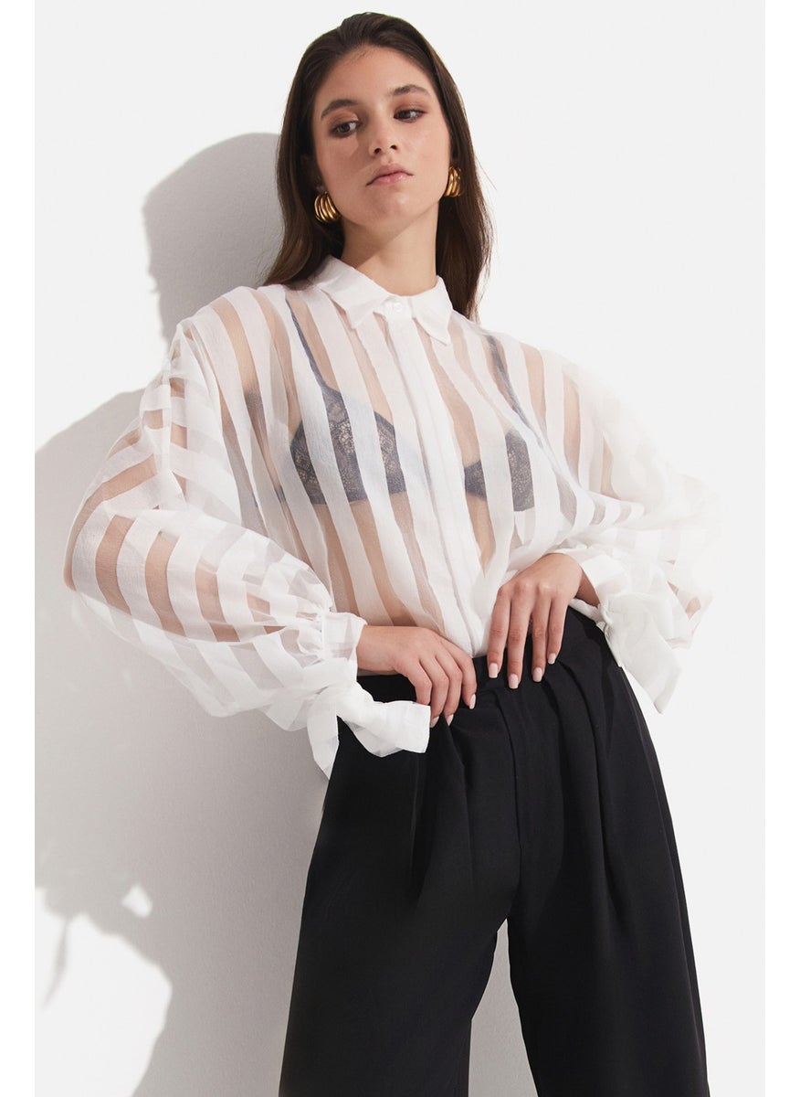 Women's Exclusive Oversize/loose Cut Transparent Striped Shirt