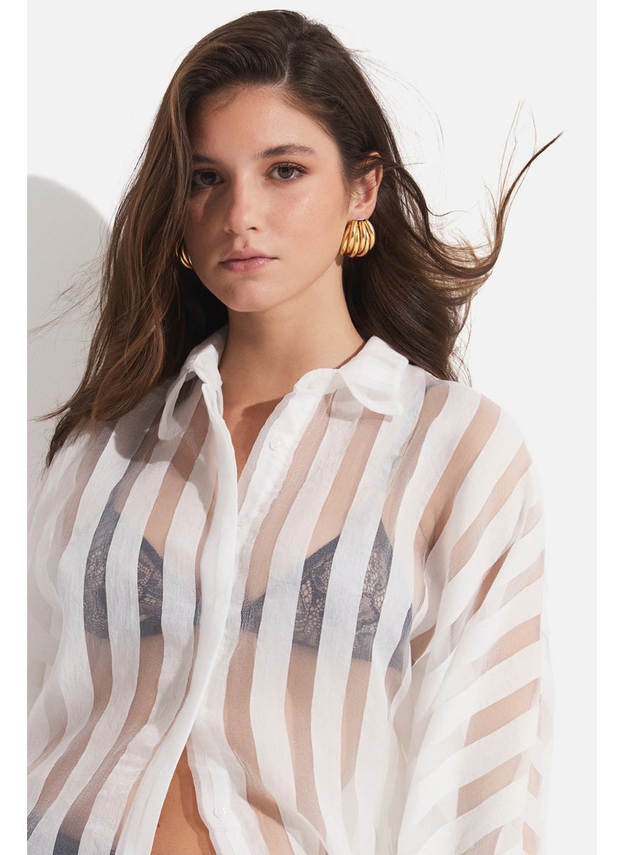 Women's Exclusive Oversize/loose Cut Transparent Striped Shirt