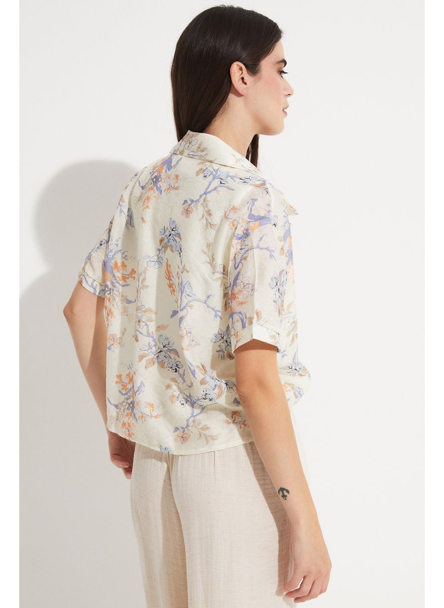 Women's Viscose Blend Patterned Crop Shirt