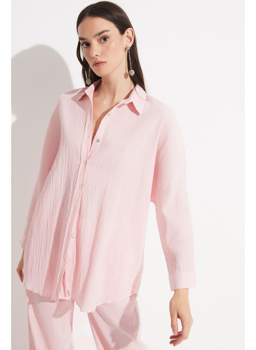 Women's Exclusive Boyfriend/Wide Pattern Cotton Woven Shirt