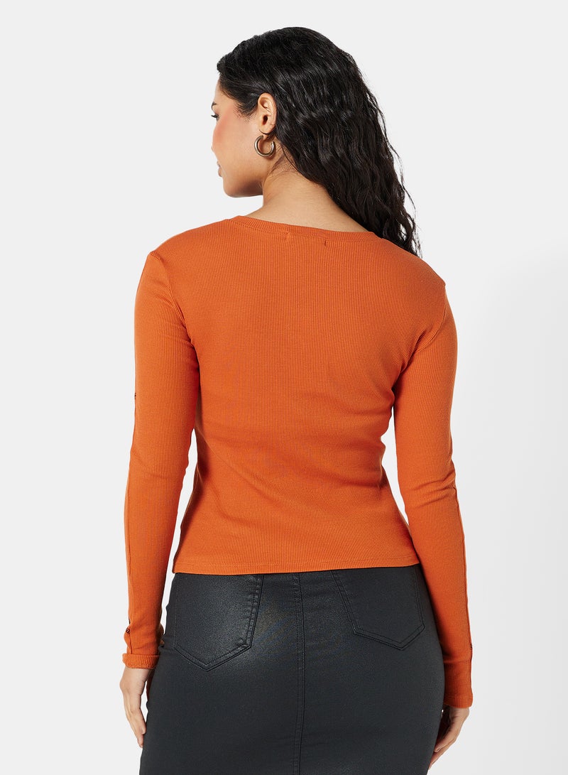 Contrast Stitch Top Terracotta