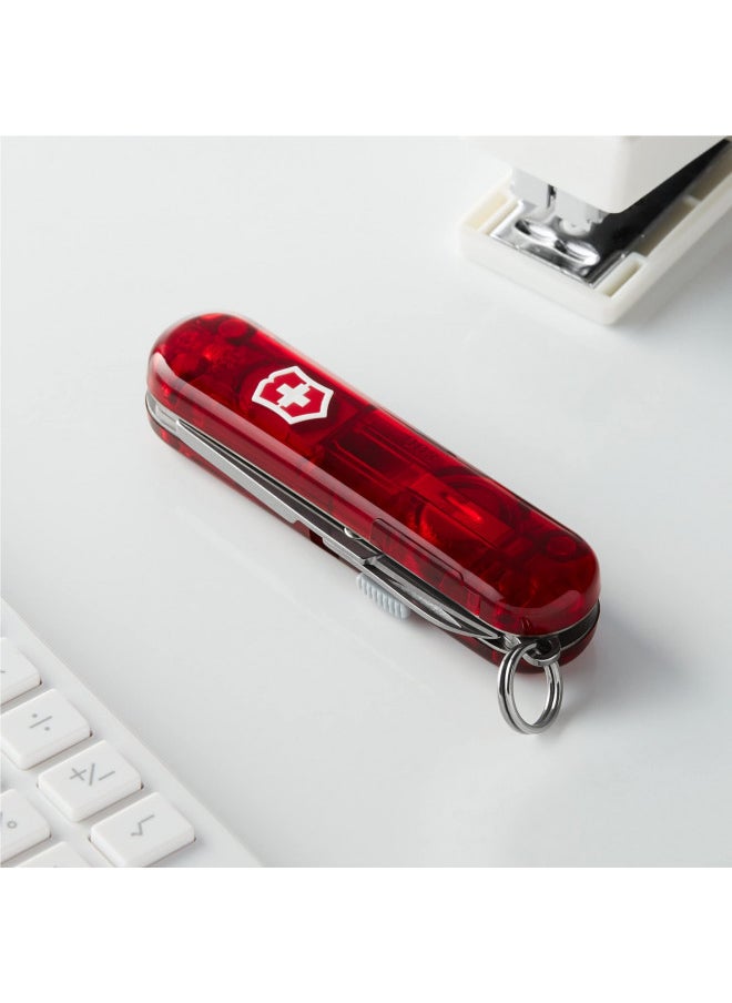 Victorinox Signature Lite Swiss Army Knife, Compact, 7 Functions, Swiss Made Pocket Knife with Pressurized Ballpoint Pen, LED and Key Ring - Ruby