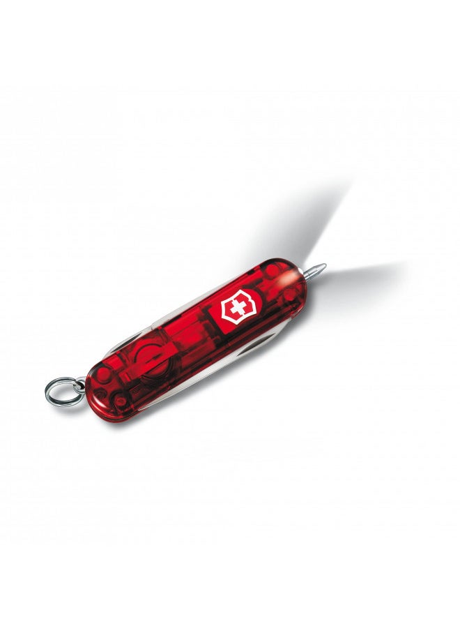 Victorinox Signature Lite Swiss Army Knife, Compact, 7 Functions, Swiss Made Pocket Knife with Pressurized Ballpoint Pen, LED and Key Ring - Ruby