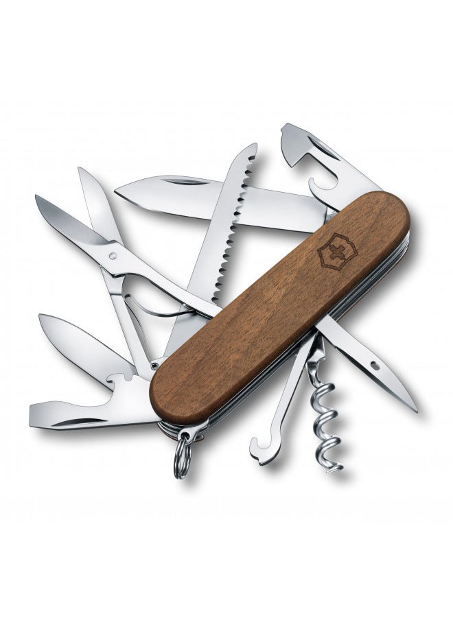 Victorinox Huntsman Wood Swiss Army Knife, Medium, Camping Pocket Knives, Multi Tool, 13 Functions, Large Blade, Saw, Wood