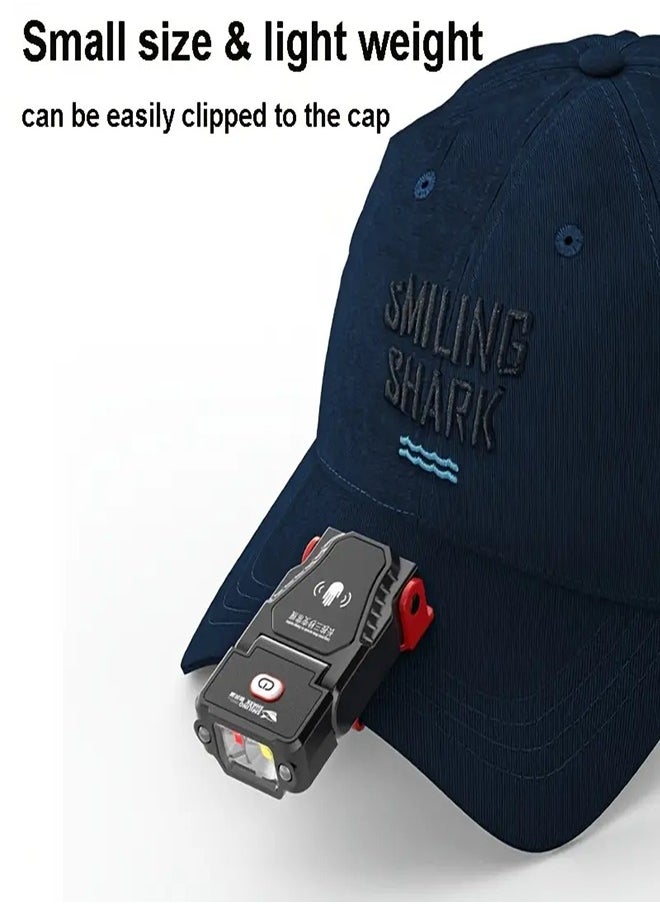 Smiling Shark 1pc Rechargeable LED Headlight, Mini Hands-free Clip On Cap Light - Waterproof Hat Light With Sensor Motion For Fishing Camping