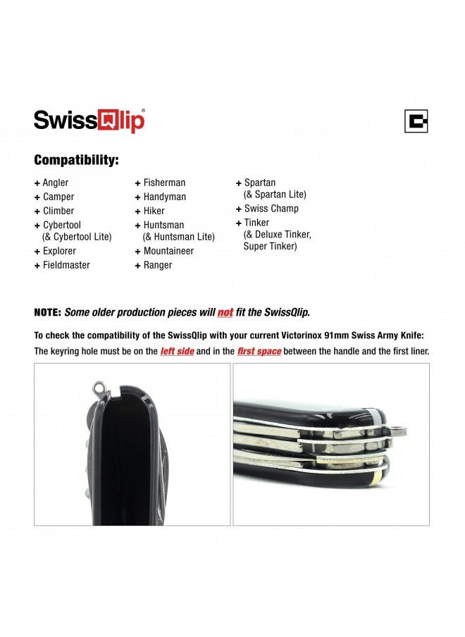 SwissQlip Deep Carry Pocket Clip Compatible with 91mm Victorinox Swiss Army Knife Models (Black)