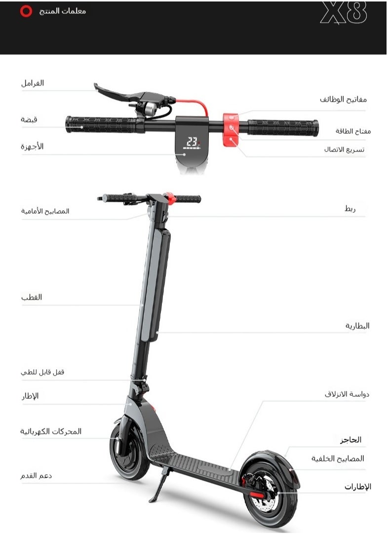 Electric Scooter, 10-Inch Foldable Aluminum Alloy Lithium Battery Commuter Scooter for Adults