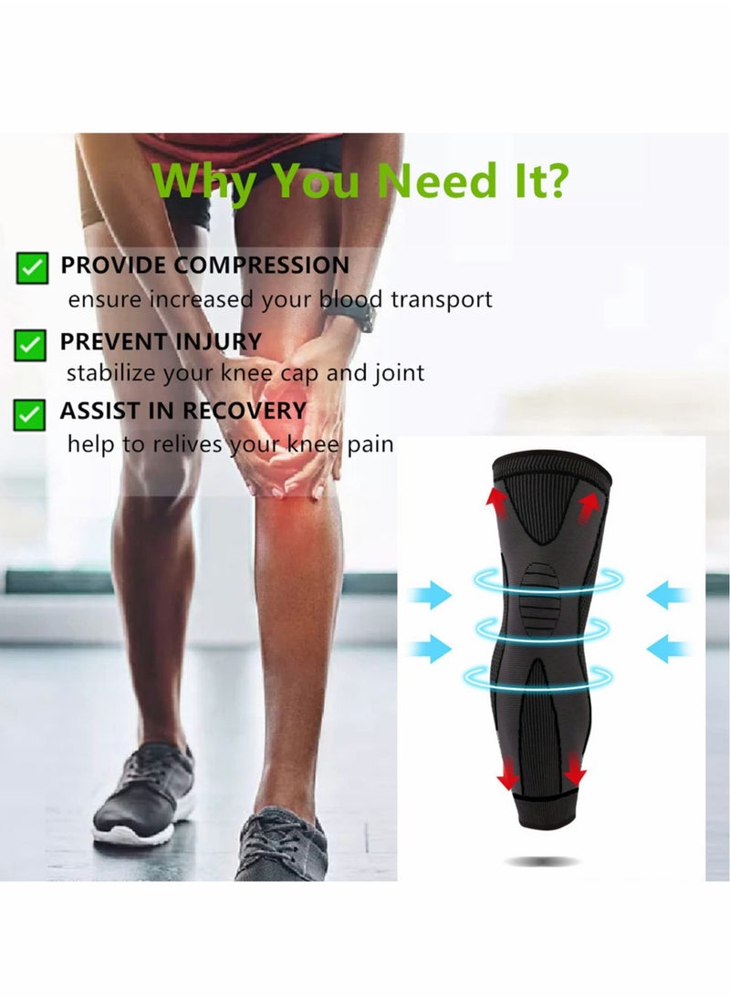 Leg Compression Sleeve Full Leg  Long Knee Brace for Men Women Knee Support Protector for Running,Weightlifting, Workout, Joint Pain Relief, Meniscus Tear, Arthritis, Tendinitis 2 Pack