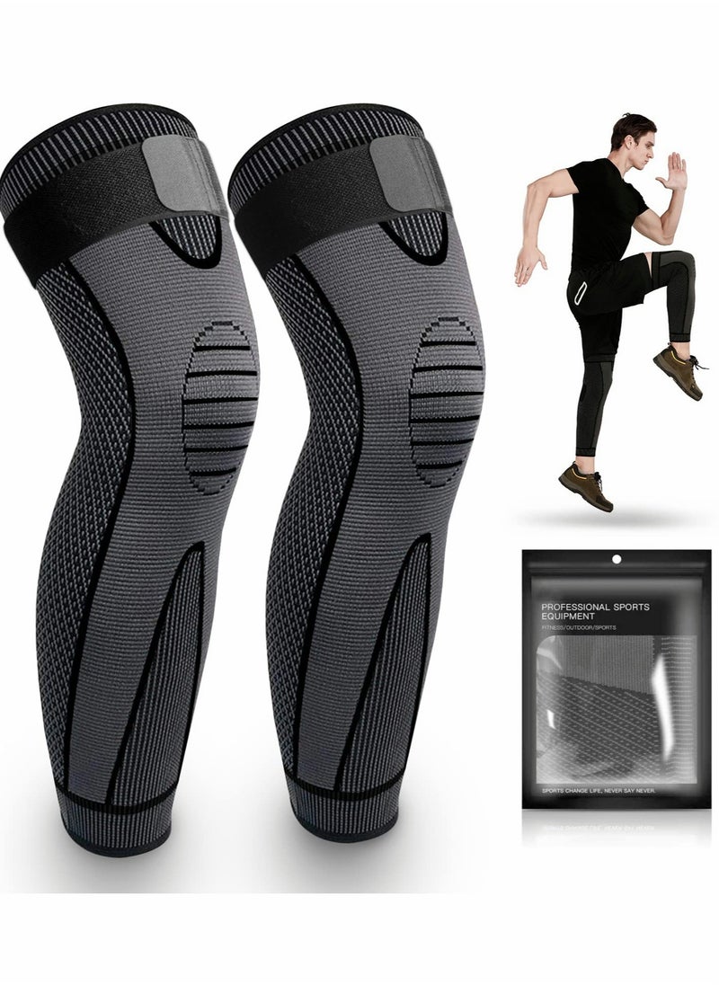 Leg Compression Sleeve Full Leg  Long Knee Brace for Men Women Knee Support Protector for Running,Weightlifting, Workout, Joint Pain Relief, Meniscus Tear, Arthritis, Tendinitis 2 Pack