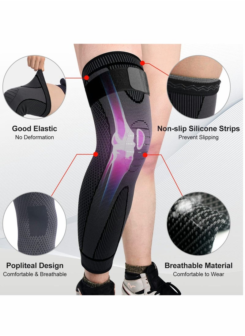 Leg Compression Sleeve Full Leg  Long Knee Brace for Men Women Knee Support Protector for Running,Weightlifting, Workout, Joint Pain Relief, Meniscus Tear, Arthritis, Tendinitis 2 Pack