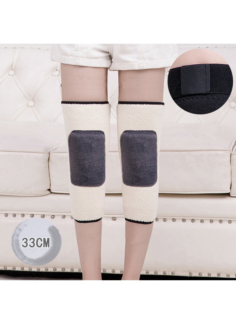 Thickened Long Velvet Imitation Cashmere Knee Pads Warm Old Mens and Womens Old Cold Legs Knee Leg Pads Winter Cold and Windproof 725 upgraded short sherpa with straps (knee plus gray hair) 1 pair-33cm