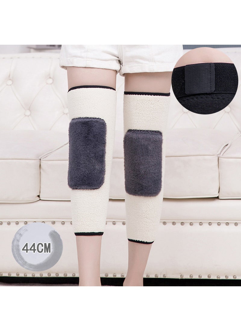 Thickened Long Velvet Imitation Cashmere Knee Pads Warm Old Mens and Womens Old Cold Legs Knee Leg Pads Winter Cold and Windproof 726 upgraded mid-length sherpa with straps (knee plus gray hair) 1 pair-44cm