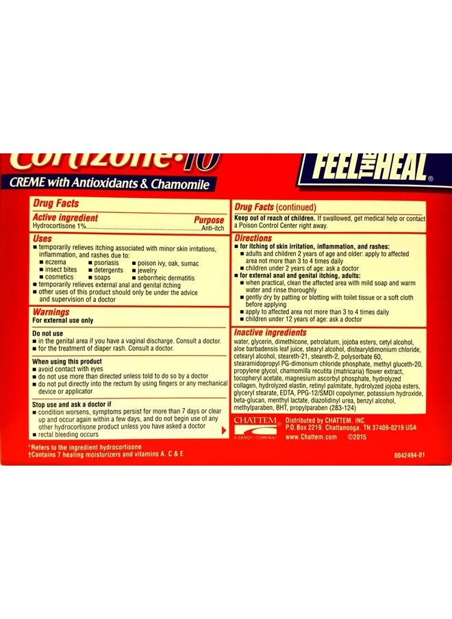 cortizone 10 Maximum Strenght Intensive Healing 1% hydrocortisone Anti Itch Cream Two 20z Tubes, Total 4 oz